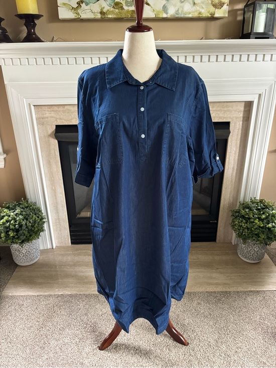 Karen Scott Tops - *NEW* Karen Scott Plus - Woven Dress - 1/4 Button - 3/4 Sleeve - Size 3X